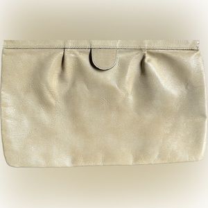 Rare Philippe Vintage Leather Clutch Purse Cream With Spring Lock Open/Close